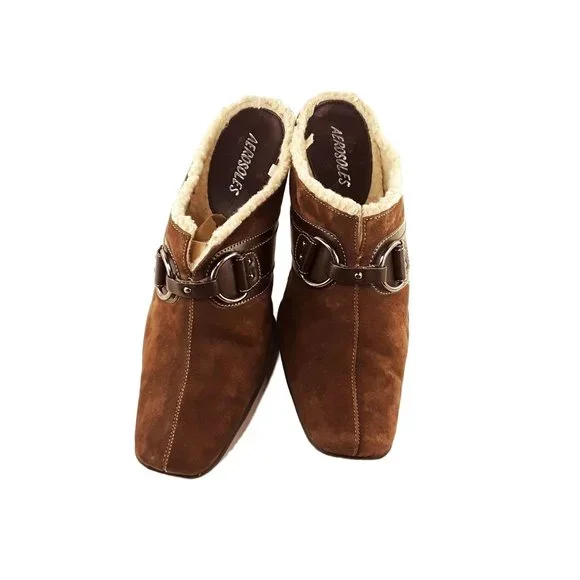 Aerosoles Cinch Of Salt Brown Suede Heeled Clog Mules- Womens Sz 9B - Picture 5 of 6
